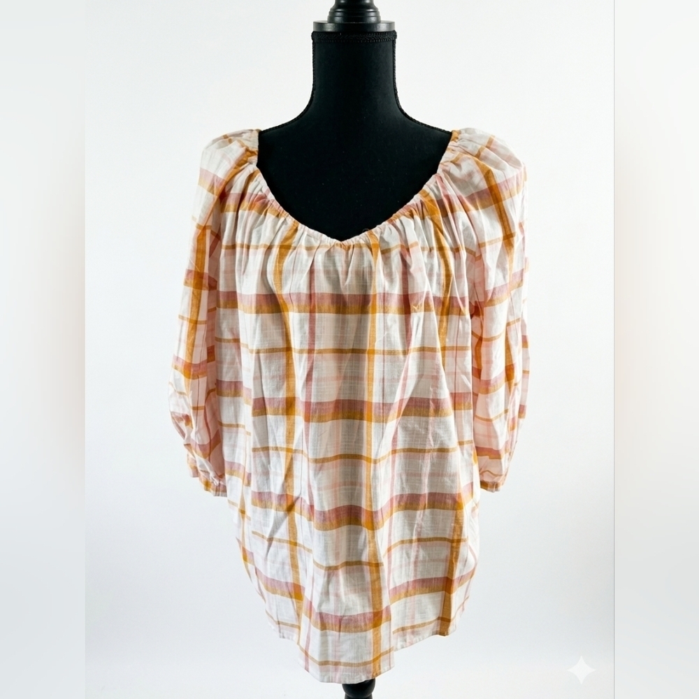 LOFT Plaid Blouse - White, Pink, Yellow